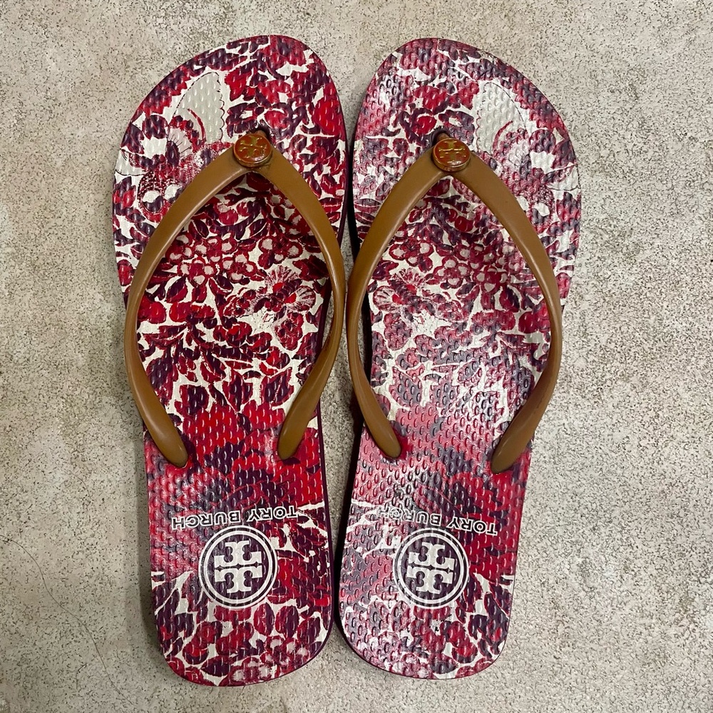 Tory Burch Red and Brown Slippers